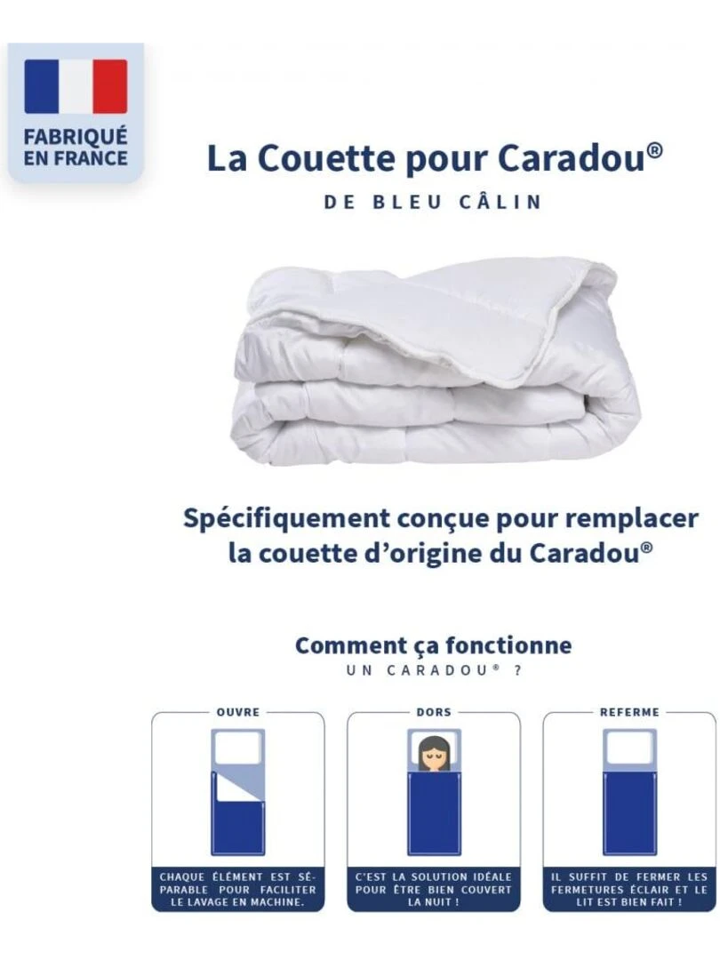 Bleu Câlin Couette Tempérée Enfant Spéciale pour Ensemble Caradou® Blanc