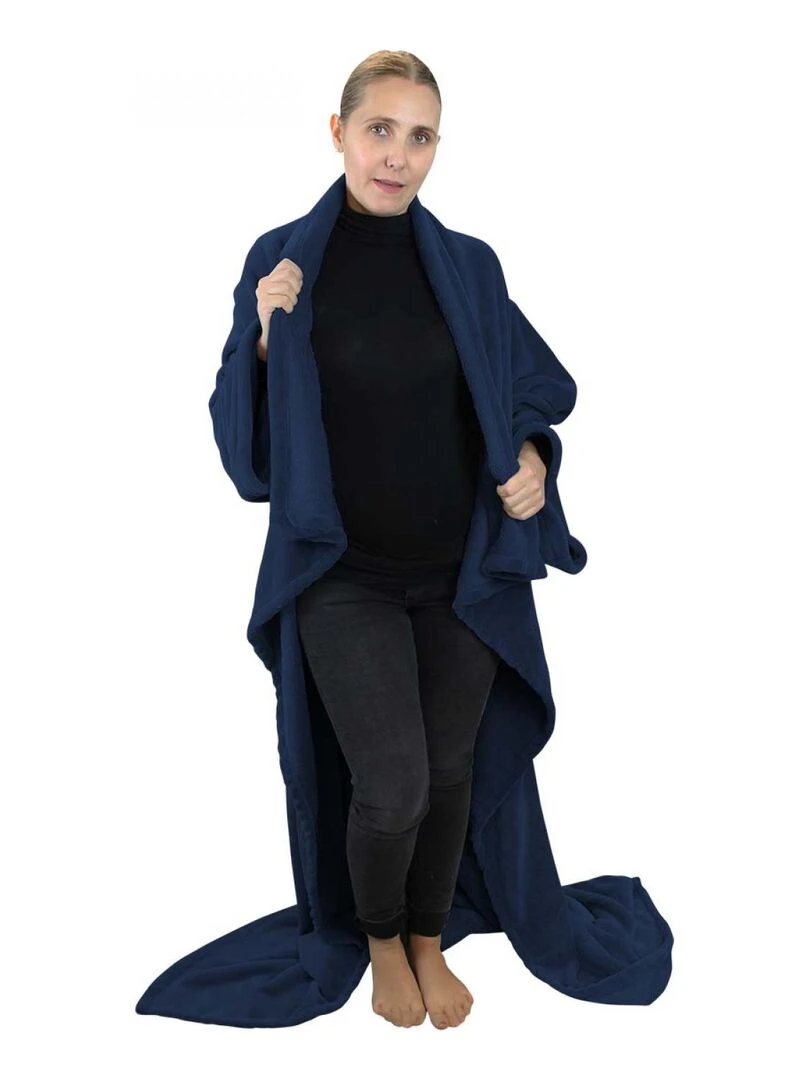 Couverture polaire plaid intégral avec manches et poche   Enfant   Vivezen   Bleu