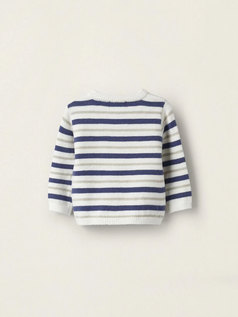 Pull en Maille à Rayures pour Nouveau Né ATLANTIC COMPANY Blanc