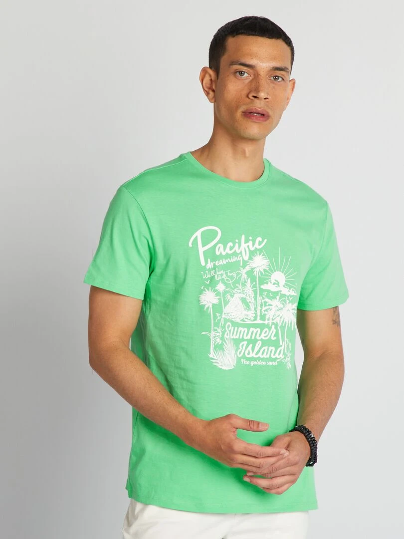 T shirt en coton imprimé à col rond Vert clair