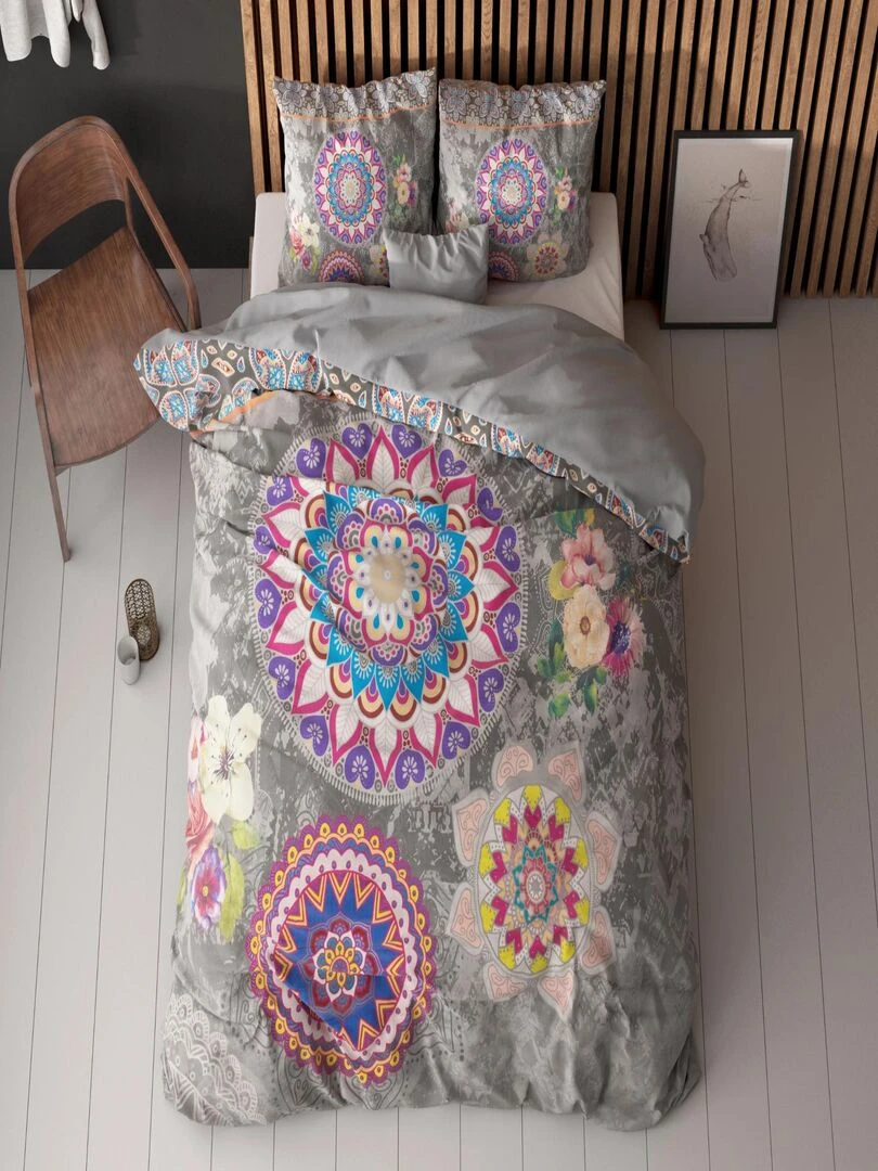 Parure de Lit Coton Mandala Gris