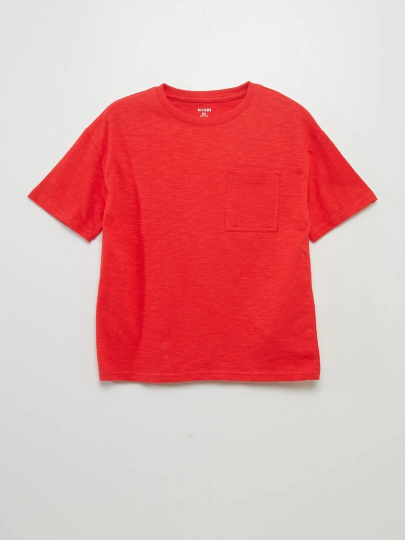 Tee shirt uni en maille moulinée rouge