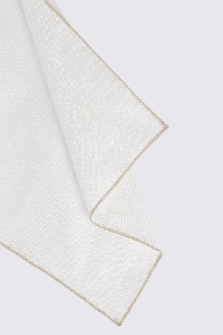 White Linen Pocket Square With Neutral Border Buy Online at Moss