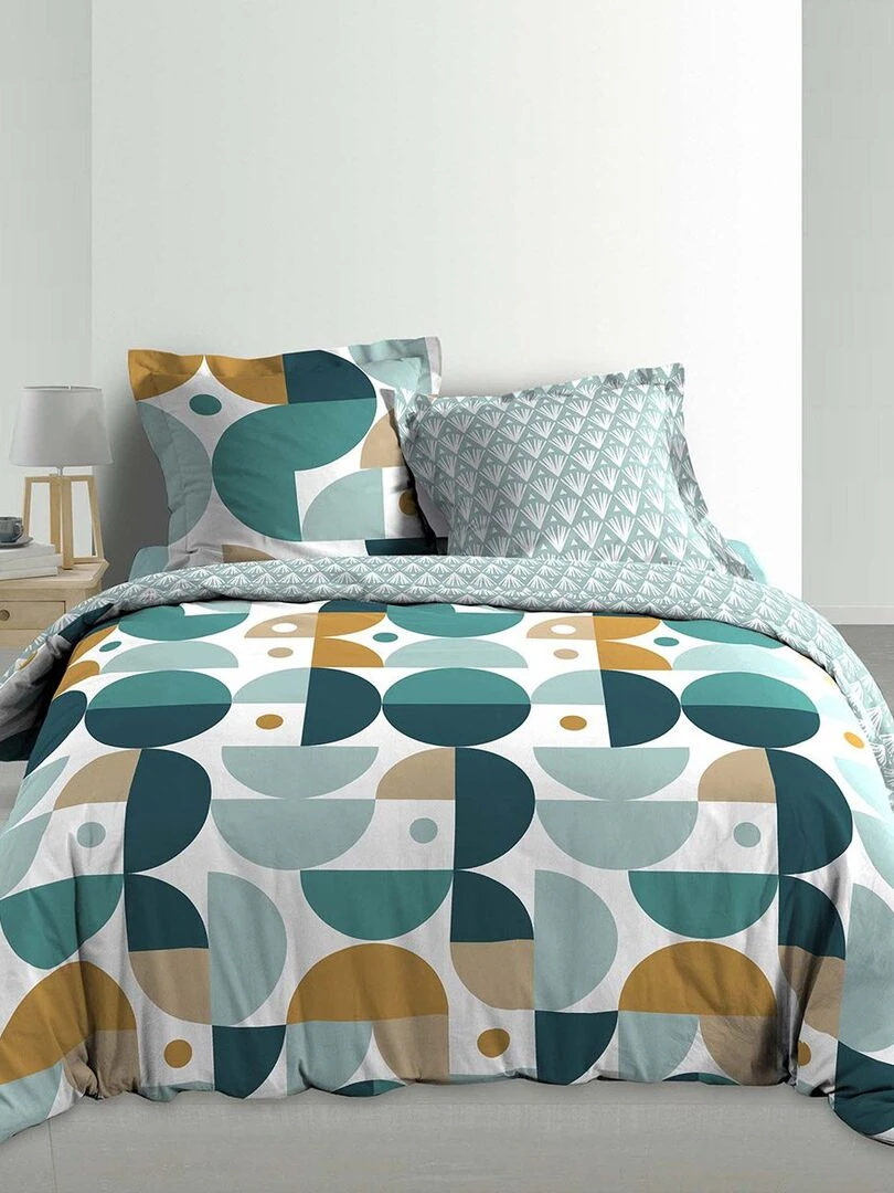 Housse de couette 240x220 + 2 taies Dorine coton percale 78 fils Bleu