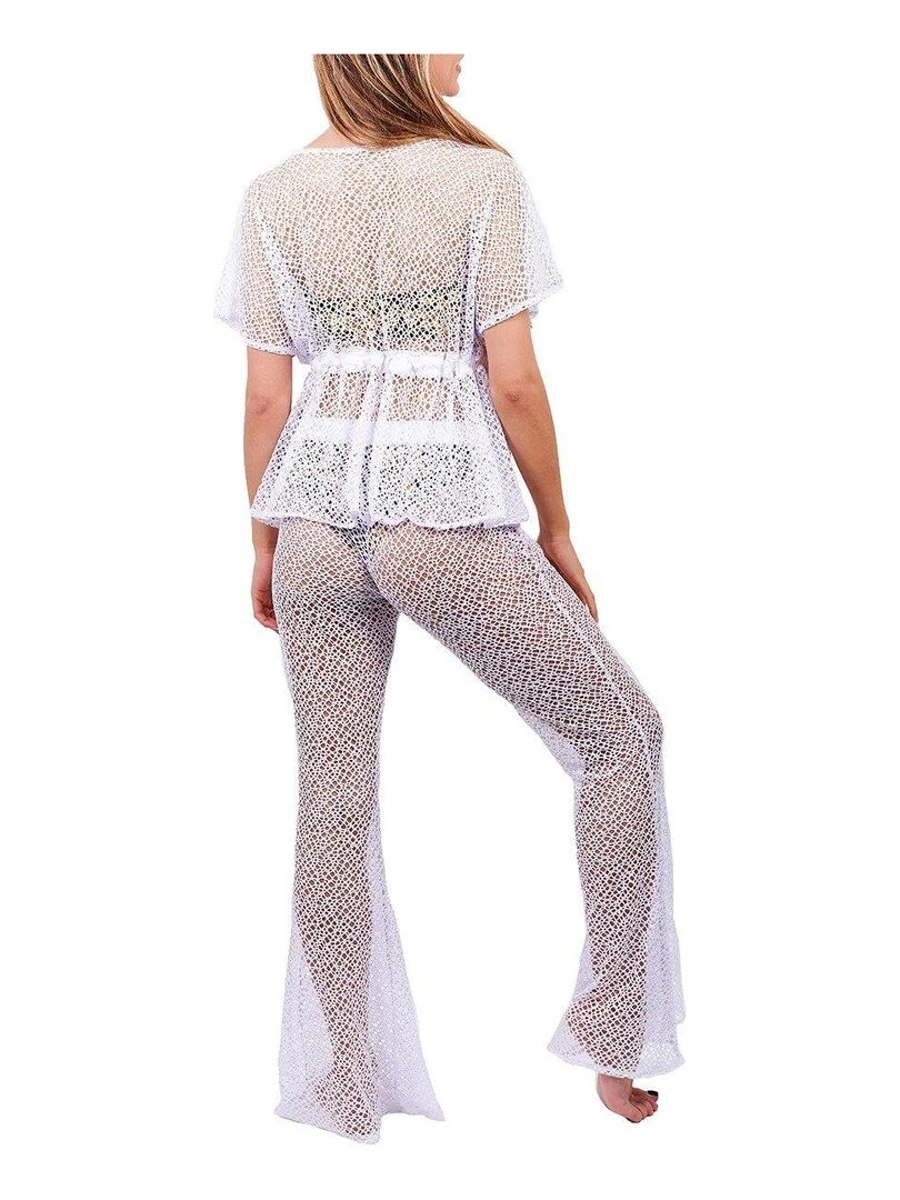 Top de plage maille crochet pailletée Diadème   Blanc
