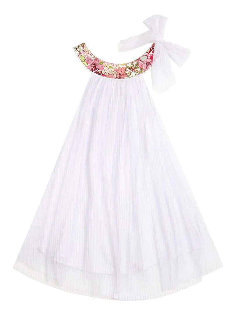 Robe Cérémonie Bohème Fille  Voile Blanc Fleurs Rose  ALIZEE   La Faute à Voltaire   Blanc Rose