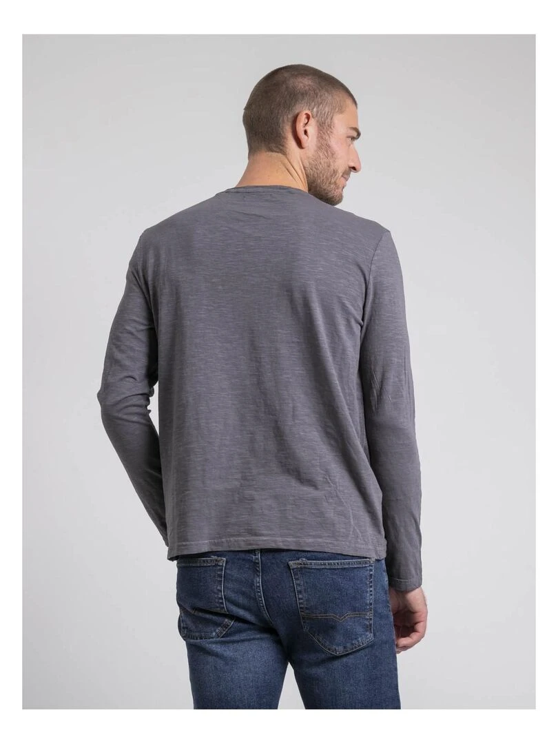 T shirt manches longues col rond pur coton JAVELOTI Gris