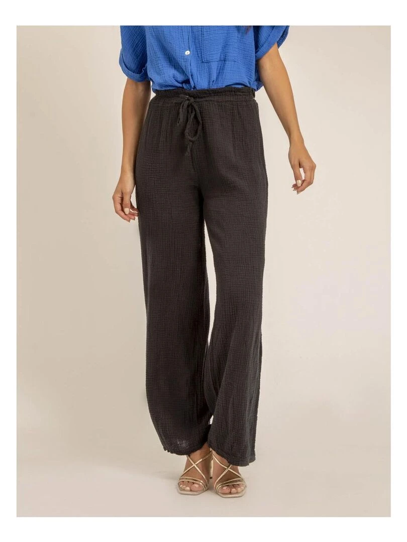 Pantalon fluide gaze de coton EBERTINE Noir