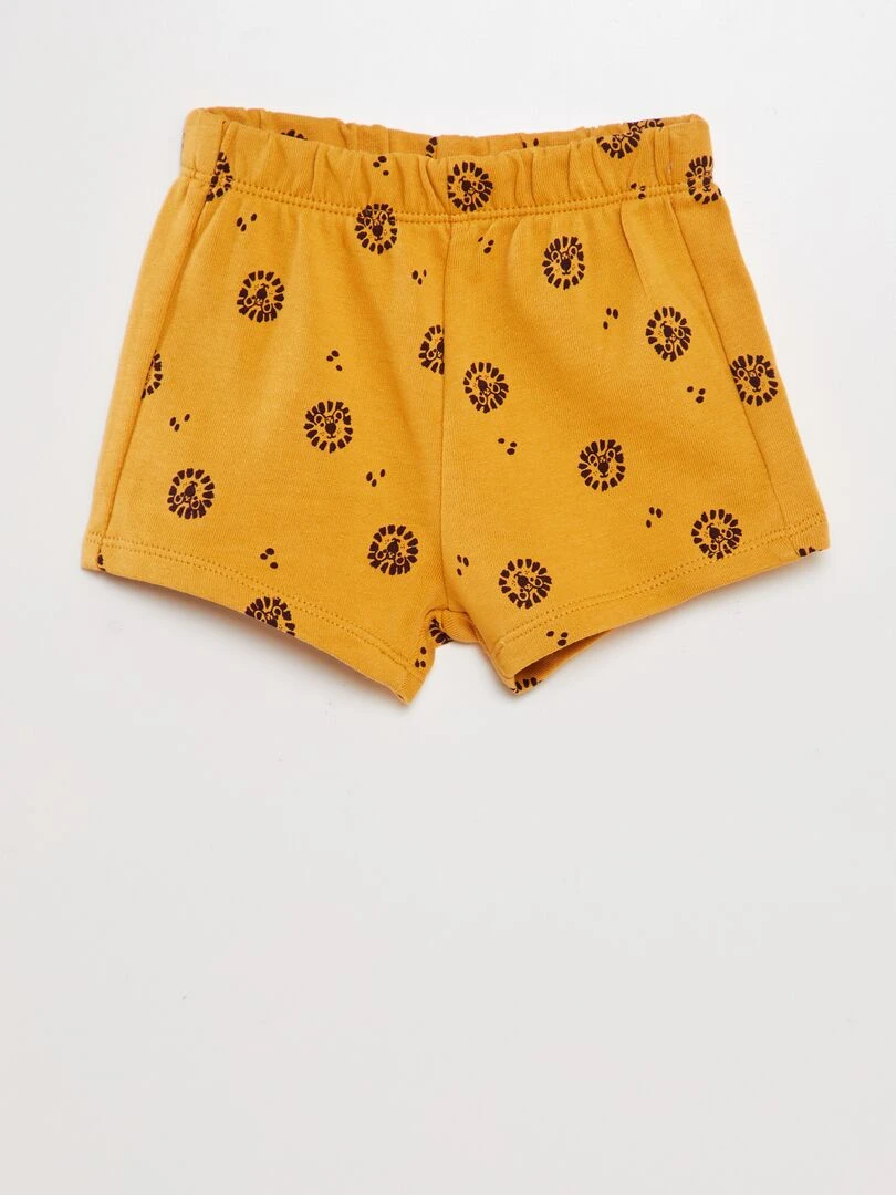 Ensemble T shirt + short en coton   2 pièces   Blanc / jaune