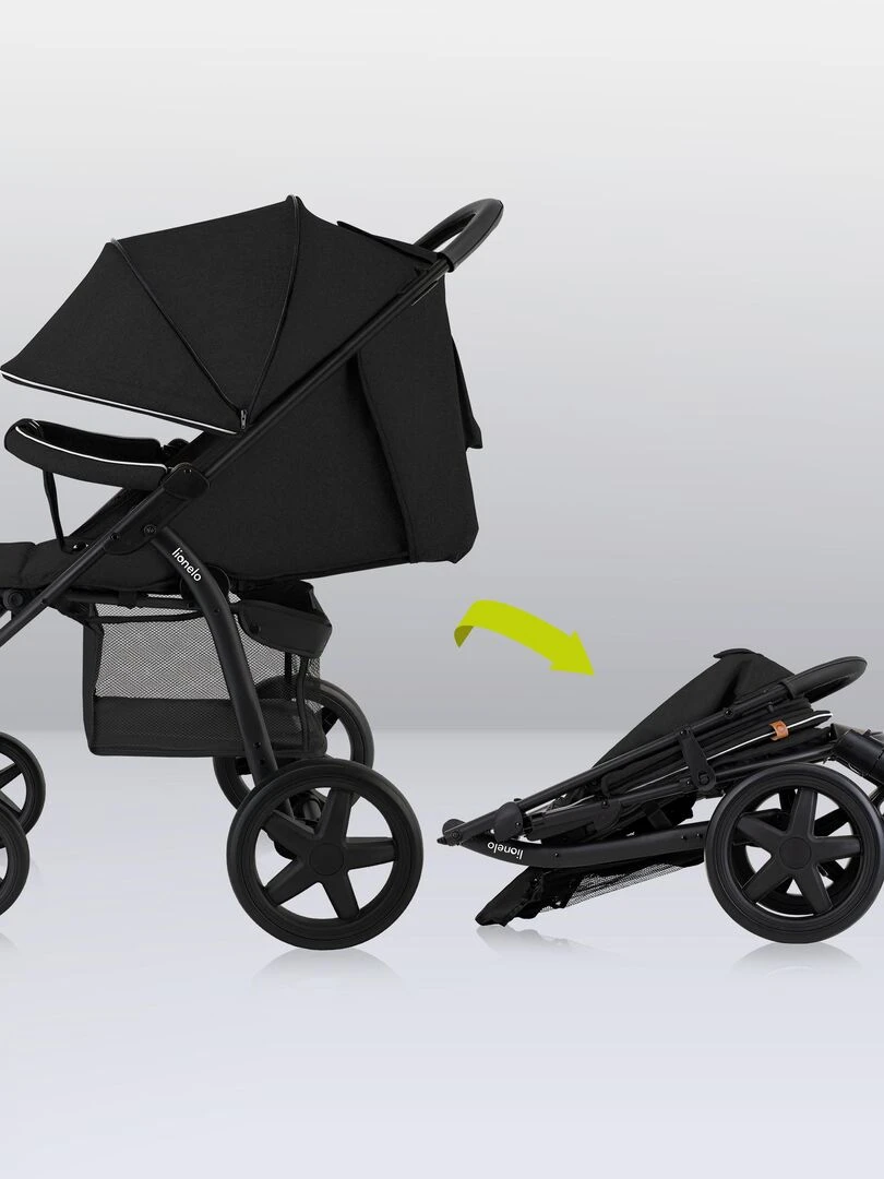 LIONELO Annet Plus   Poussette canne universelle   Jusqu'à 22 kg   Noir   Noir