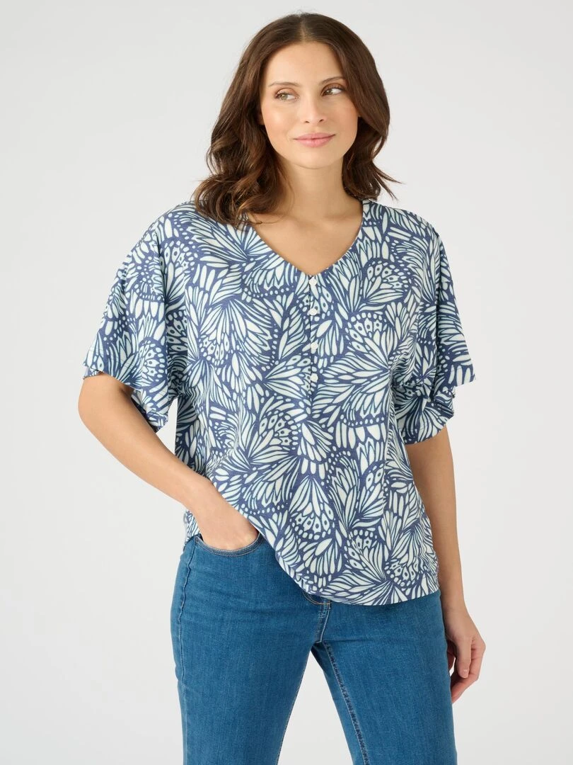 Tee shirt manches courtes kimono Climatyl Damart Bleu marine