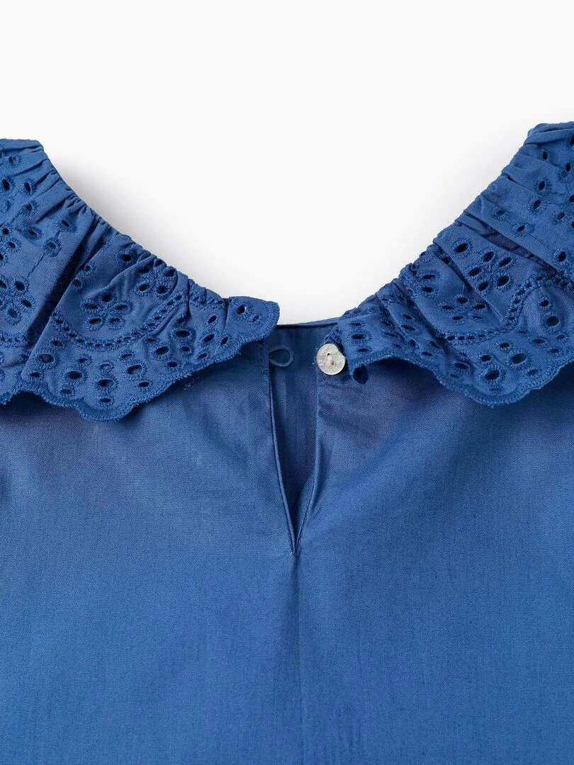 Haut En Coton Avec Broderie Anglaise Pour Fille manches courtes PICASSO   Bleu