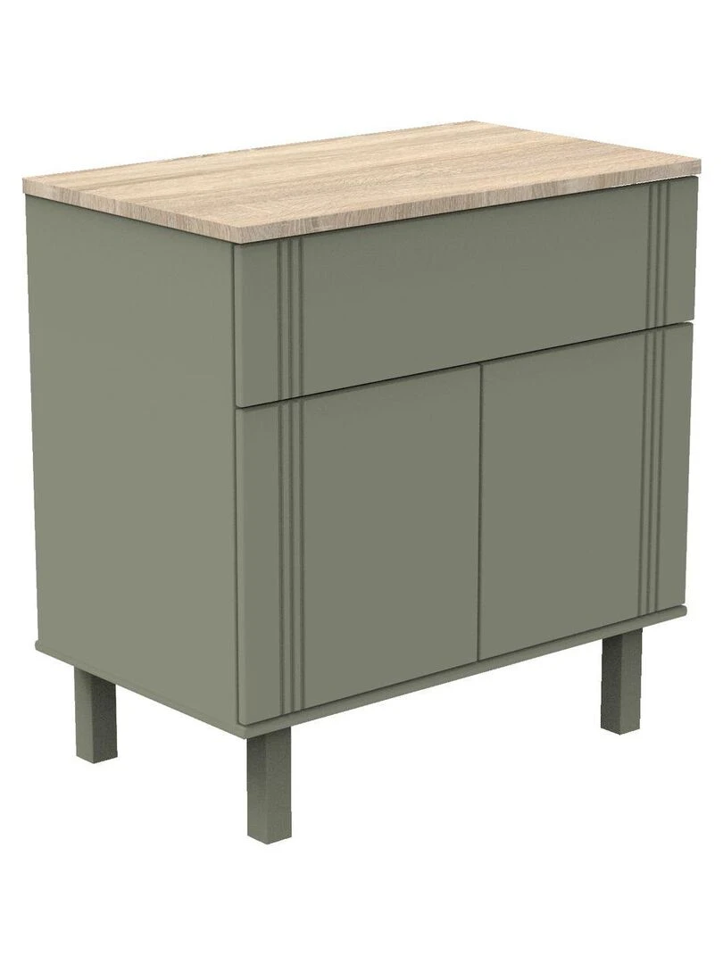 Commode un tiroir et 2 portes avec rainures SAUTHON Vert
