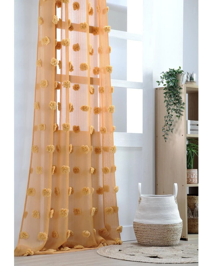 Voilage fantaisie à pompons Jaune moutarde