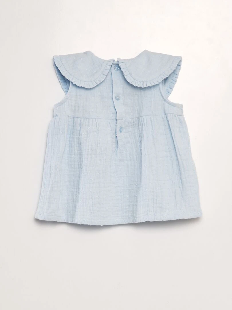 Blouse en gaze de coton avec plumetis Bleu