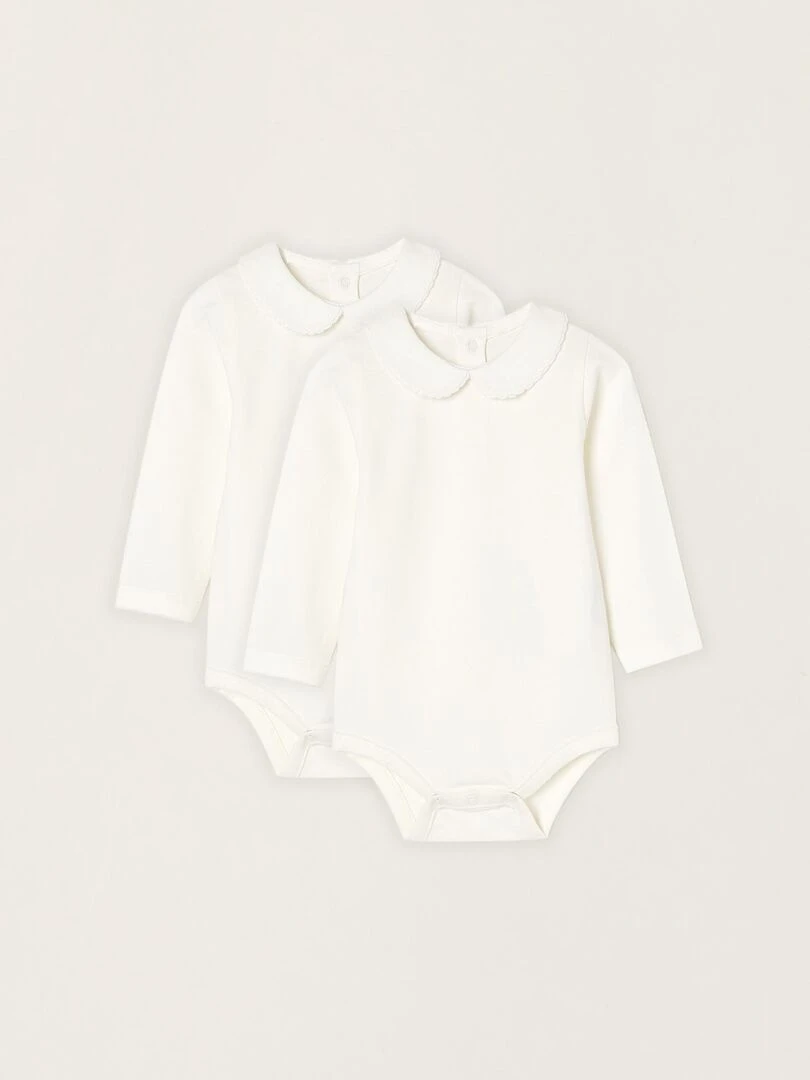 Lot de 2 bodies en coton pour nouveau né manches longues ESSENTIALS LINE Blanc