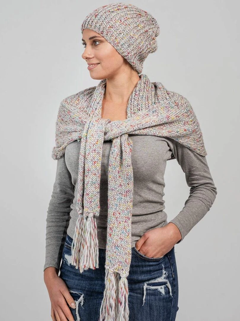 Ensemble Echarpe Bonnet Cabra Made in UE Multicolore