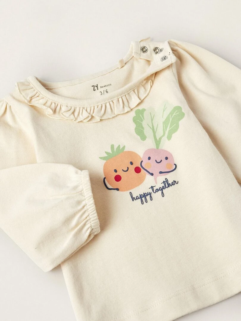 T shirt à manches longues pour nouveau né 'Happy Together' manches longues NATURE TAKEOVER   Beige clair