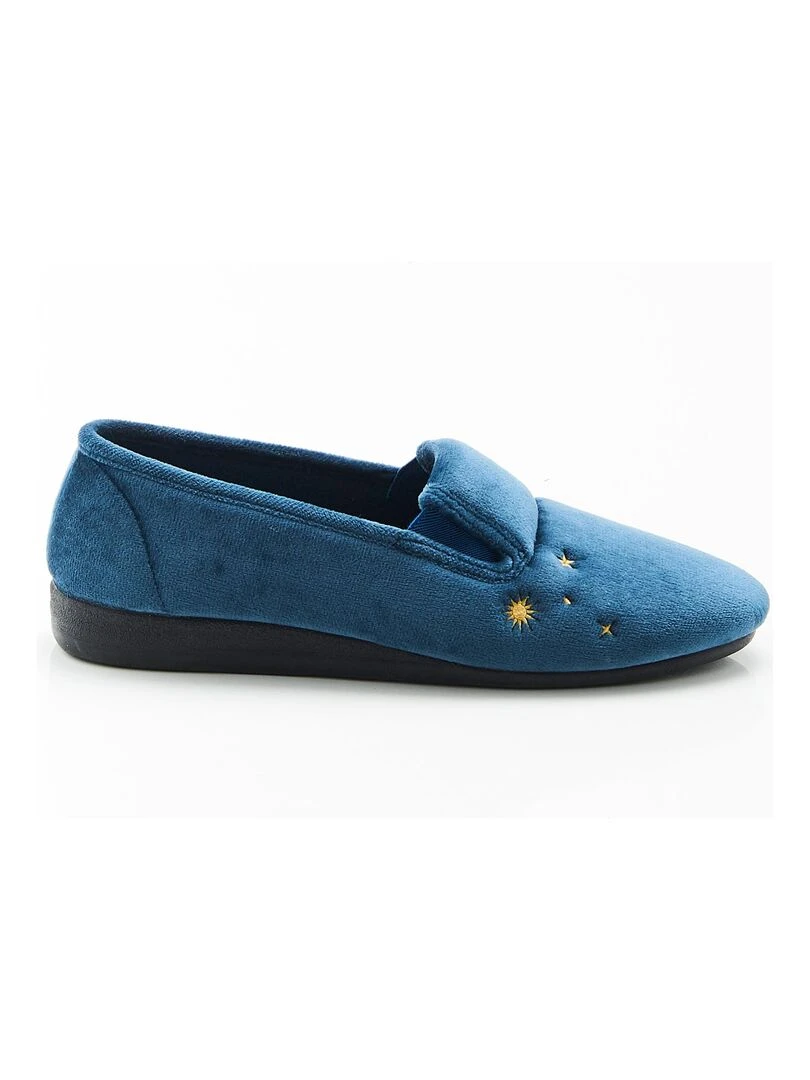 Ballerines brodées aspect velours   Damart   Bleu saphir