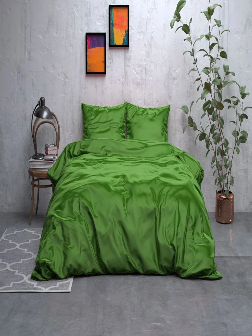 Parure de Lit Satin Vert Emeraude   Vert