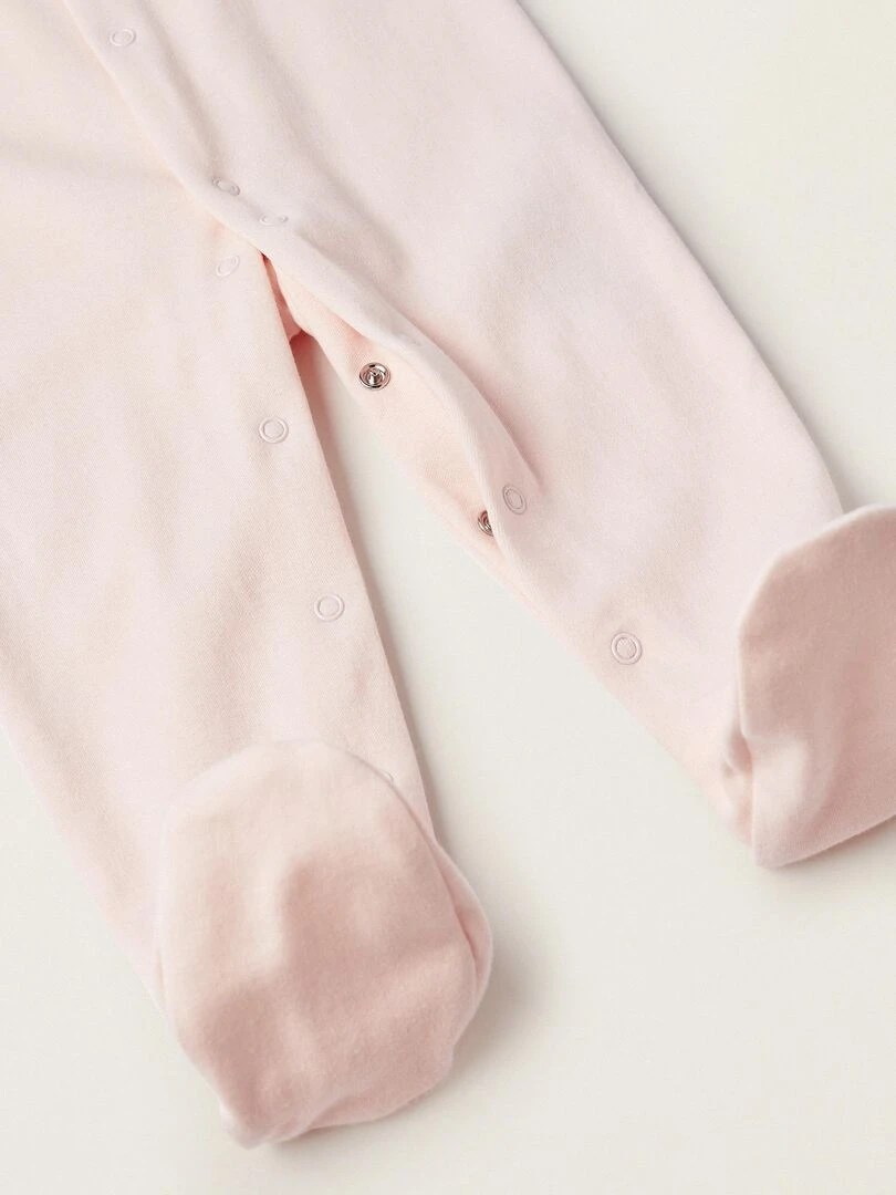 Grenouillère en coton avec pieds pour bébé fille 'Cher Maman et Papa' manches longues   Rose clair