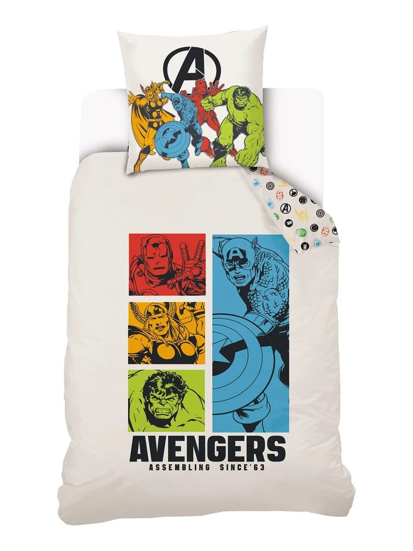 MARVEL Housse de couette Avengers 140x200 cm 100% Coton Blanc Blanc