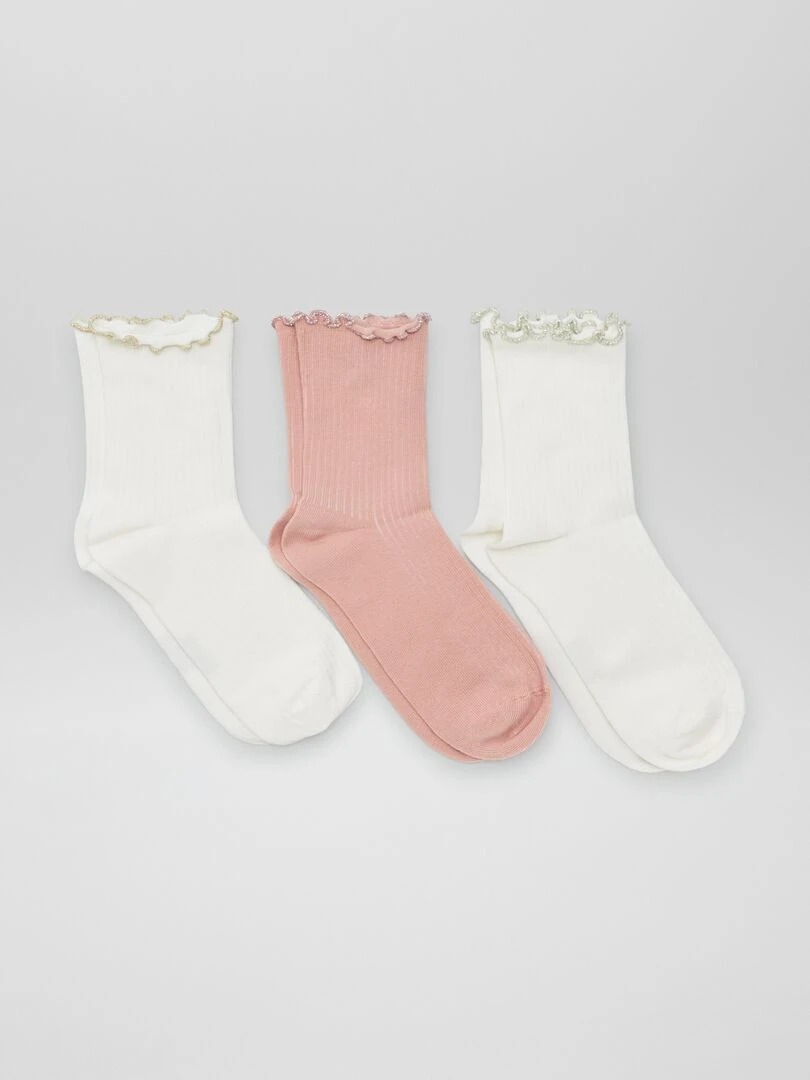 Lot de 3 chaussettes ondulées Rose/blanc