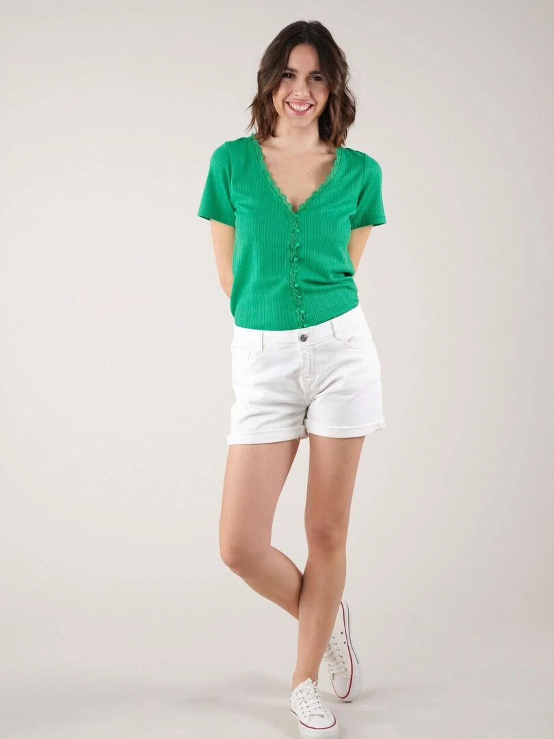T shirt pour femme en maille jacquard 'Deeluxe' Vert