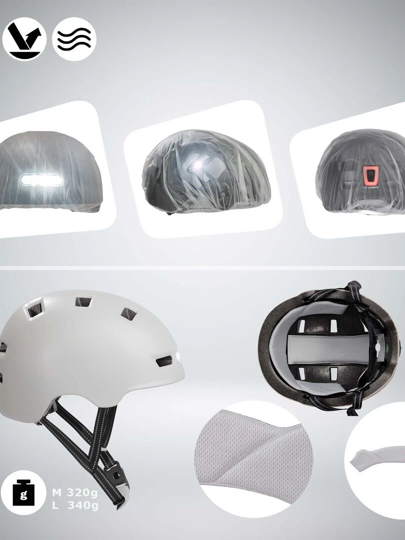 Casque Vélo Skater avec éclairage avant et arrière  Blanc Mat L(57 61cm) EN1078   Blanc Blanc