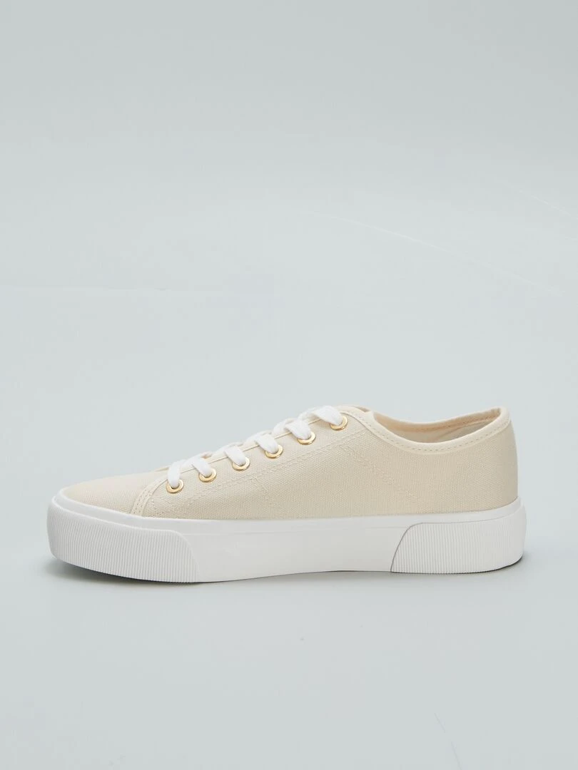Baskets basses compensées en toile   Blanc
