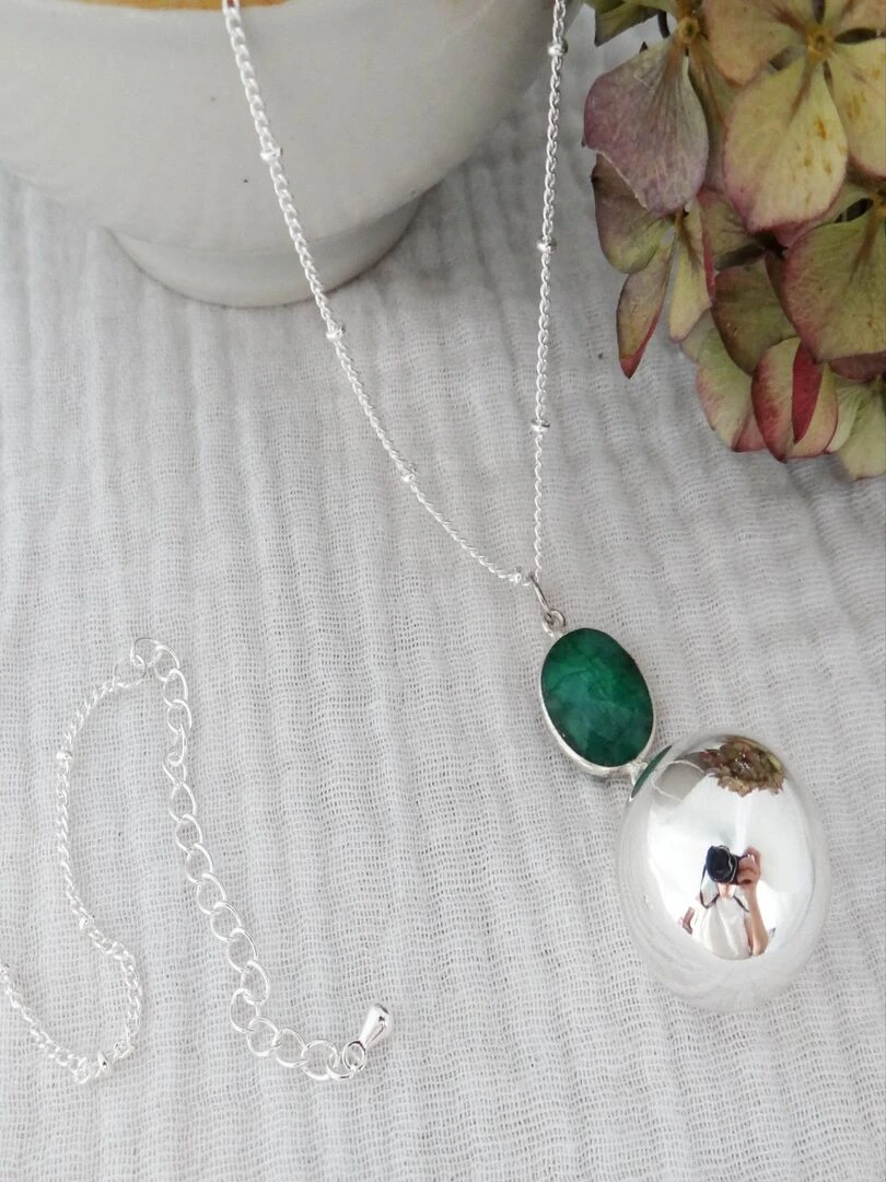Bola Argent Pendentif Emeraude Argent