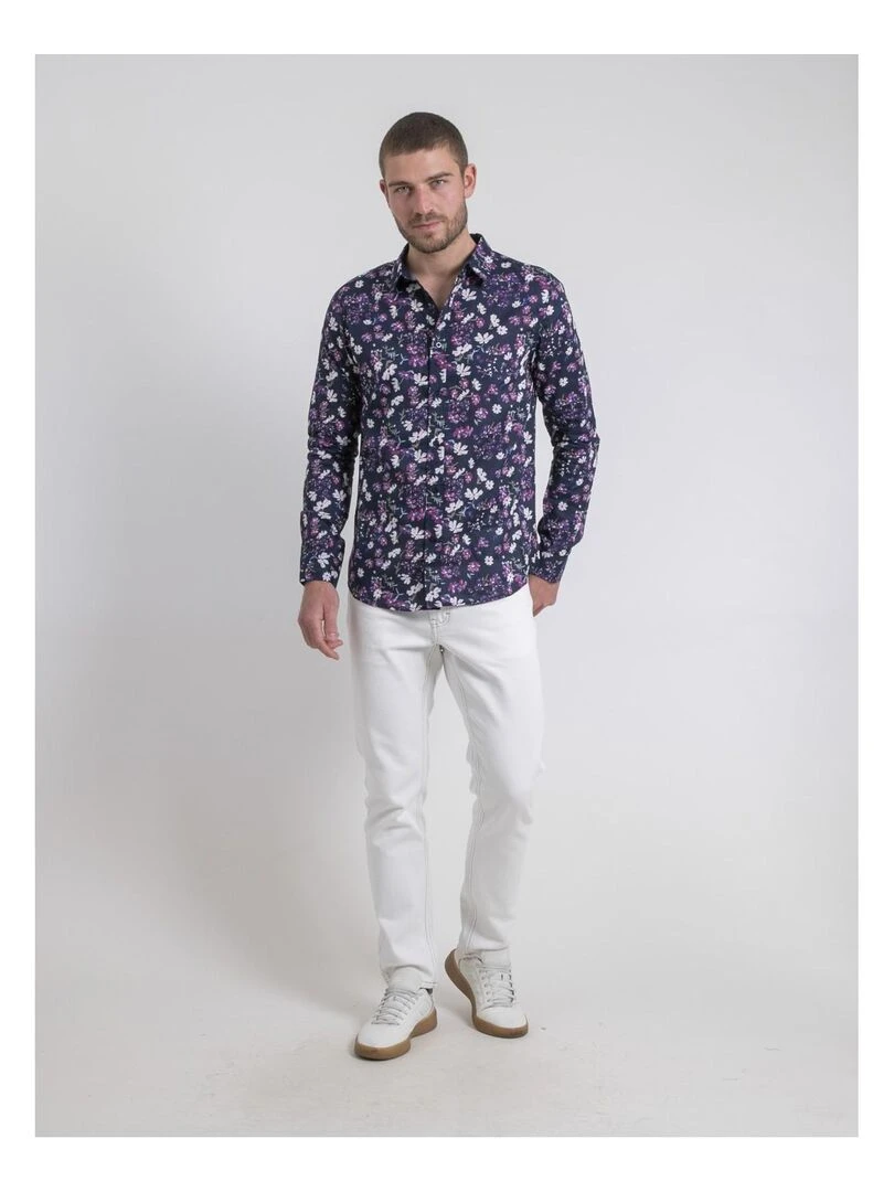 Chemise manches longues motifs DULOIC   Bleu marine