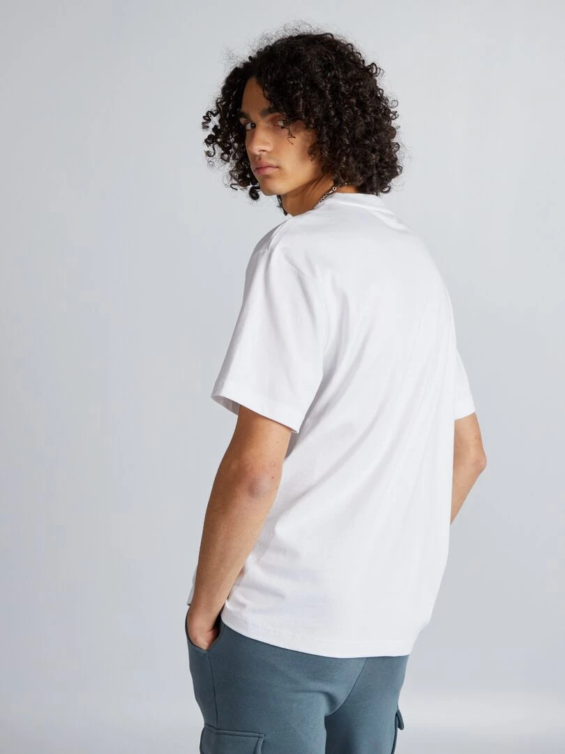 T shirt en coton à imprimé devant   Blanc