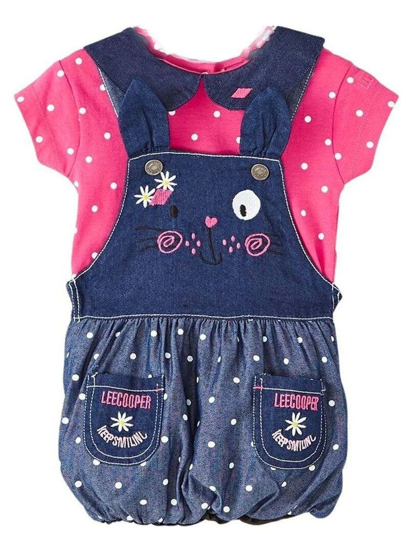 Lee Cooper Ensemble T shirt robe salopette bébé fille Imprimé Logo Rose fushia