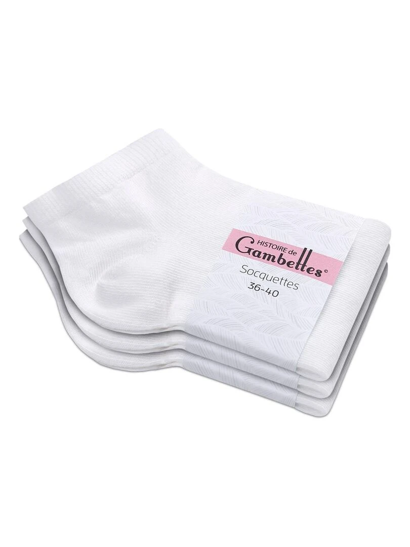 Socquettes Coton Prémium Lot 3 Paires Fabrication UE Blanc