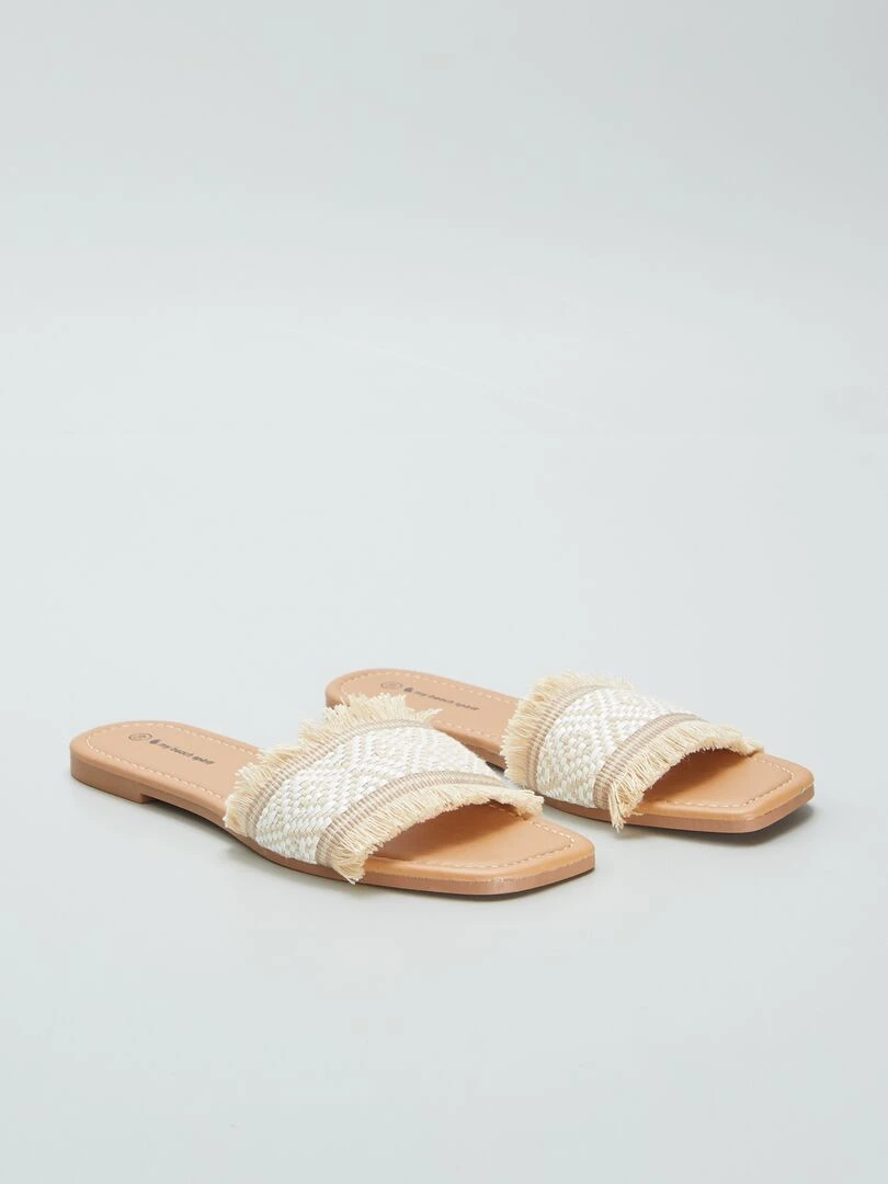 Mules à franges Beige
