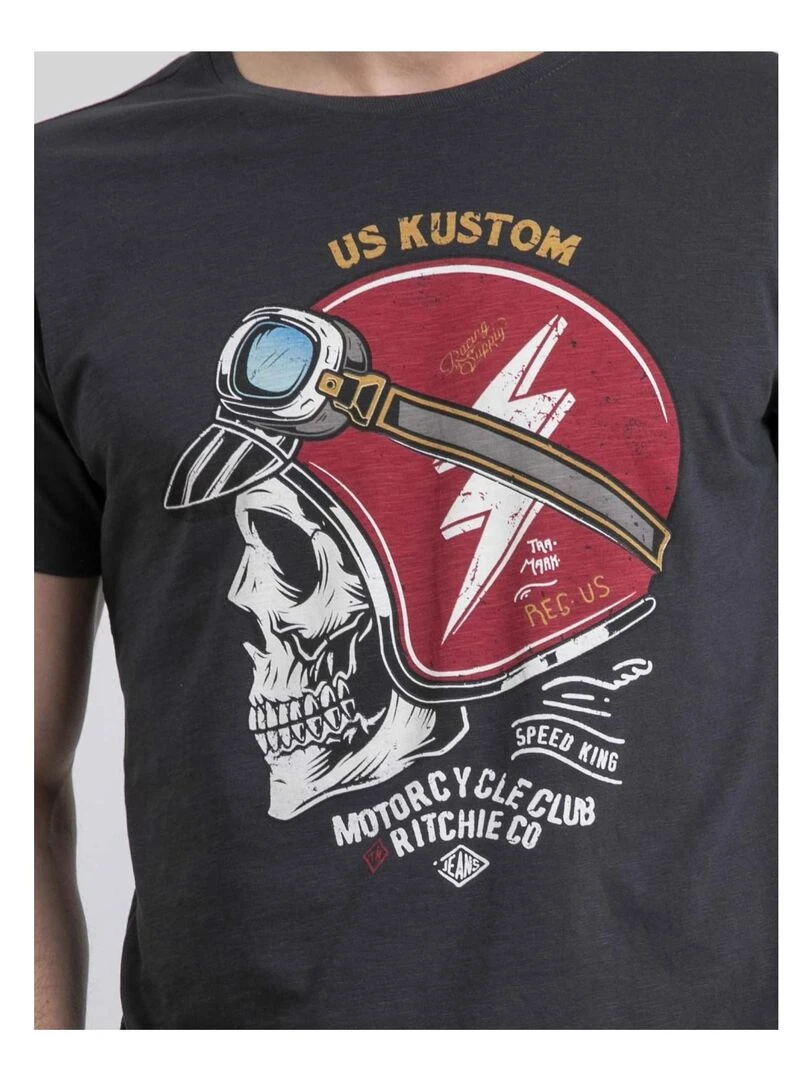 T shirt col rond pur coton NAPAMOX   gris anthracite