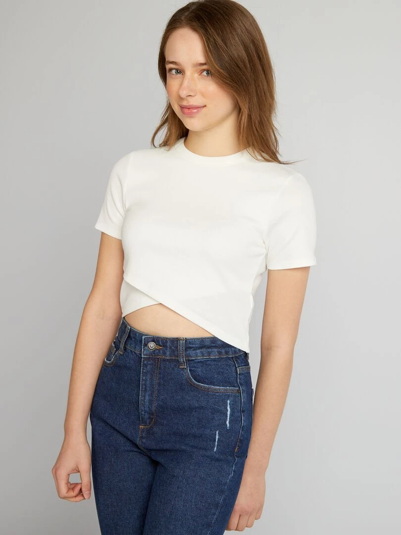 Tee shirt crop top côtelé blanc