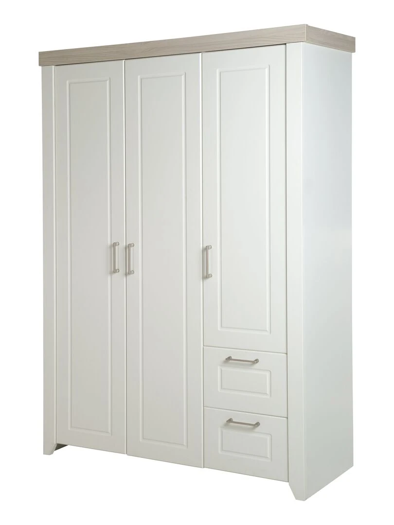 ROBA Armoire "Felicia" 3 portes et 2 tiroirs – style maison de campagne moderne Blanc