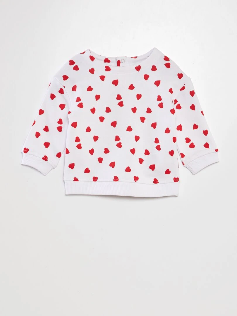 Sweat molleton imprimé coeurs Blanc/rouge