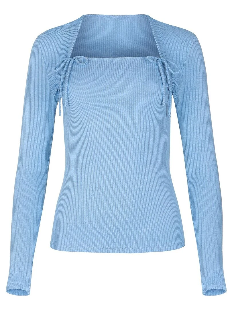 Top manches longues encolure réglable Kenza   Bleu