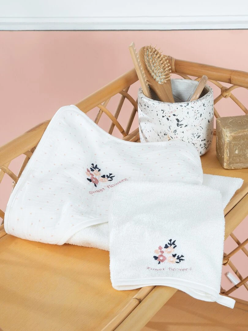 Cape de bain + gant de toilette 2 pièces Blanc