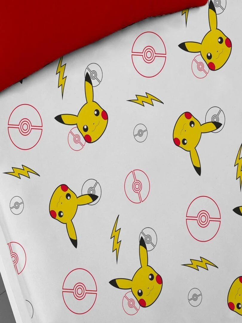 Drap Housse Pokémon Pikachu 90x190 cm 100% Coton Blanc Blanc