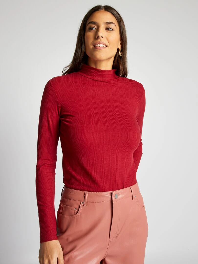 Sous pull en maille côtelée   Rouge
