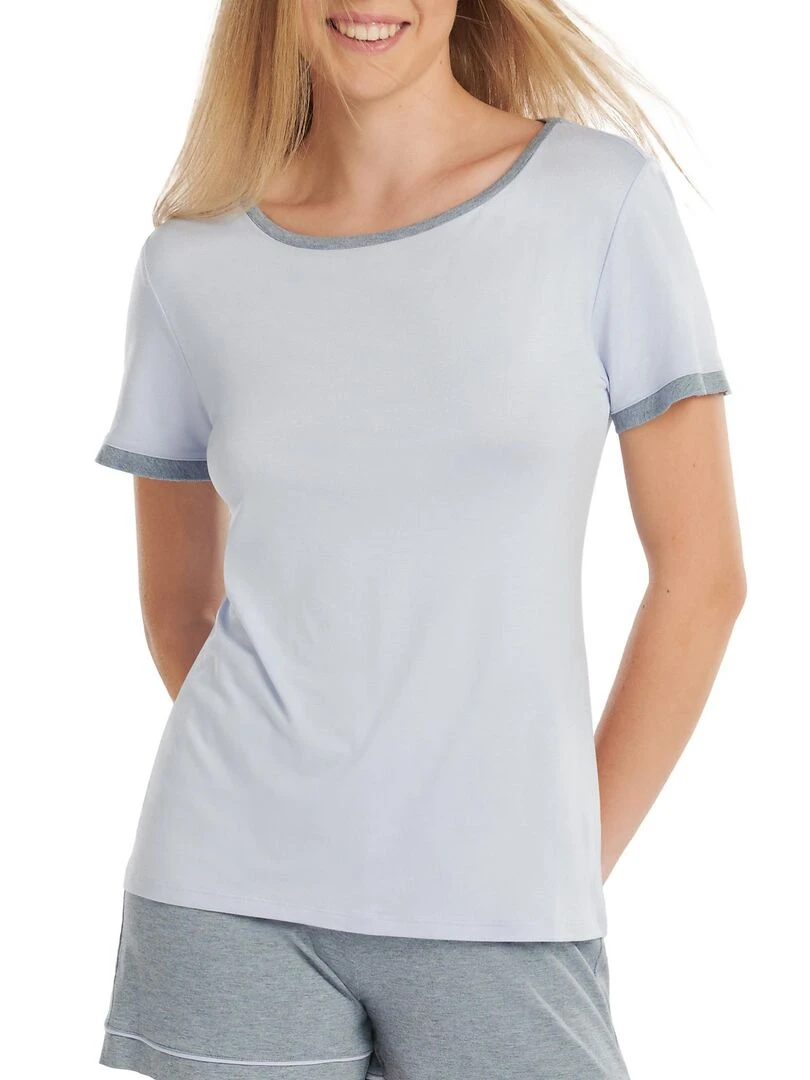 Haut pyjama t shirt manches courtes Laura Bleu