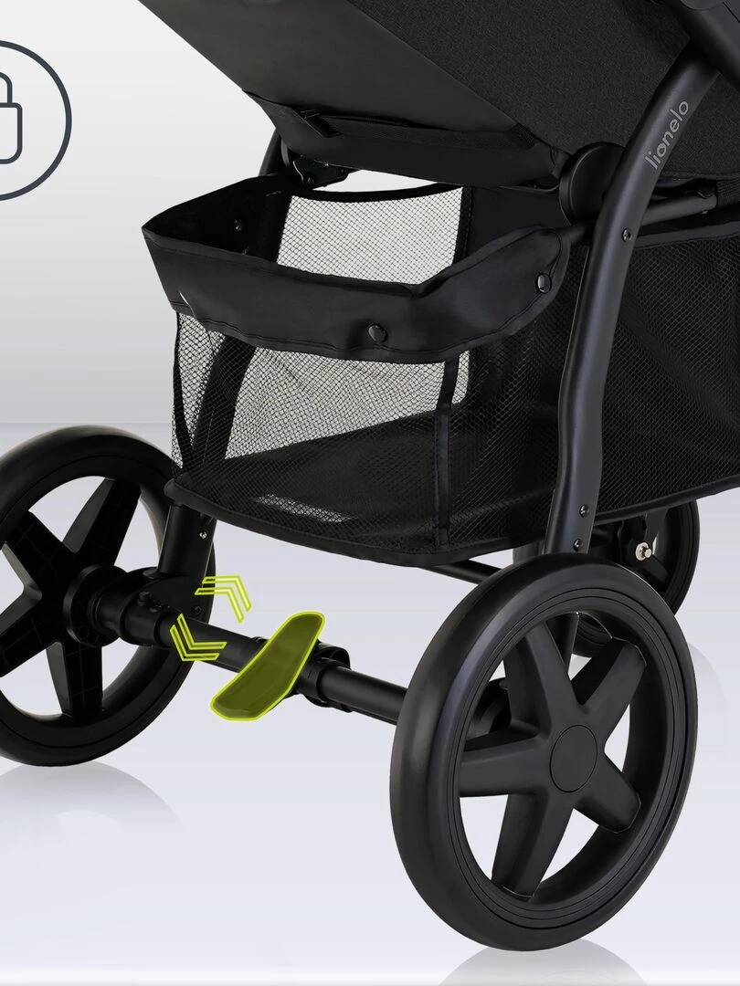 LIONELO Annet Plus   Poussette canne universelle   Jusqu'à 22 kg   Noir   Noir