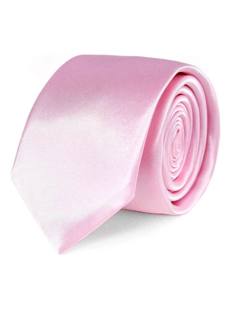 Cravate Slim Satin Unie Fabriqué en Europe Rose