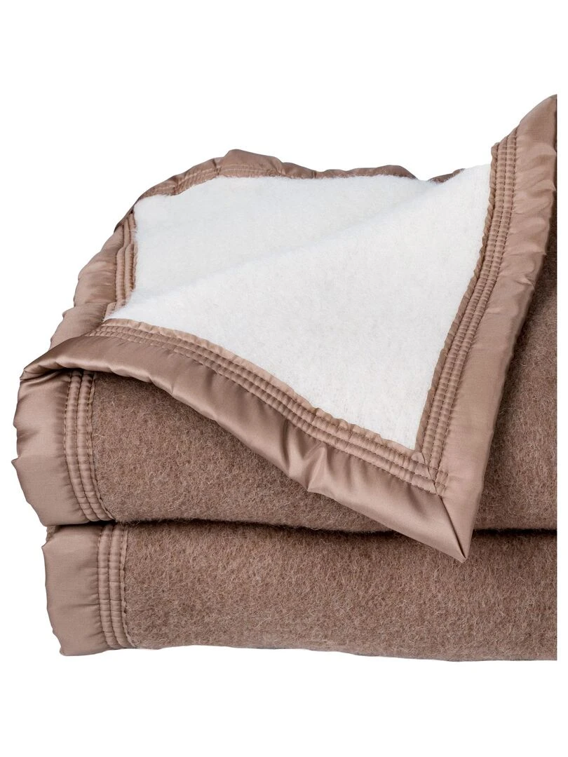 Couverture laine Woolmark double face Beige foncé
