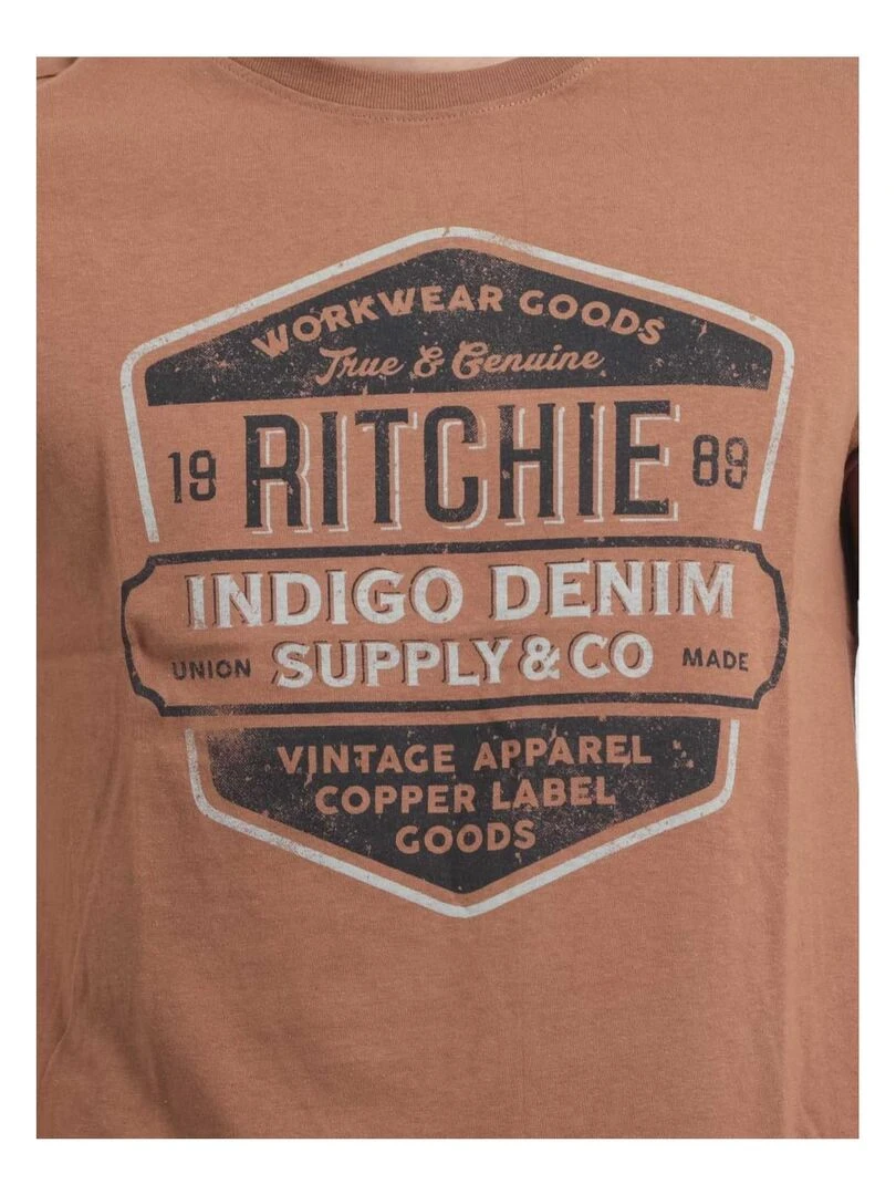 T shirt col rond pur coton JAGNY   Marron glacé