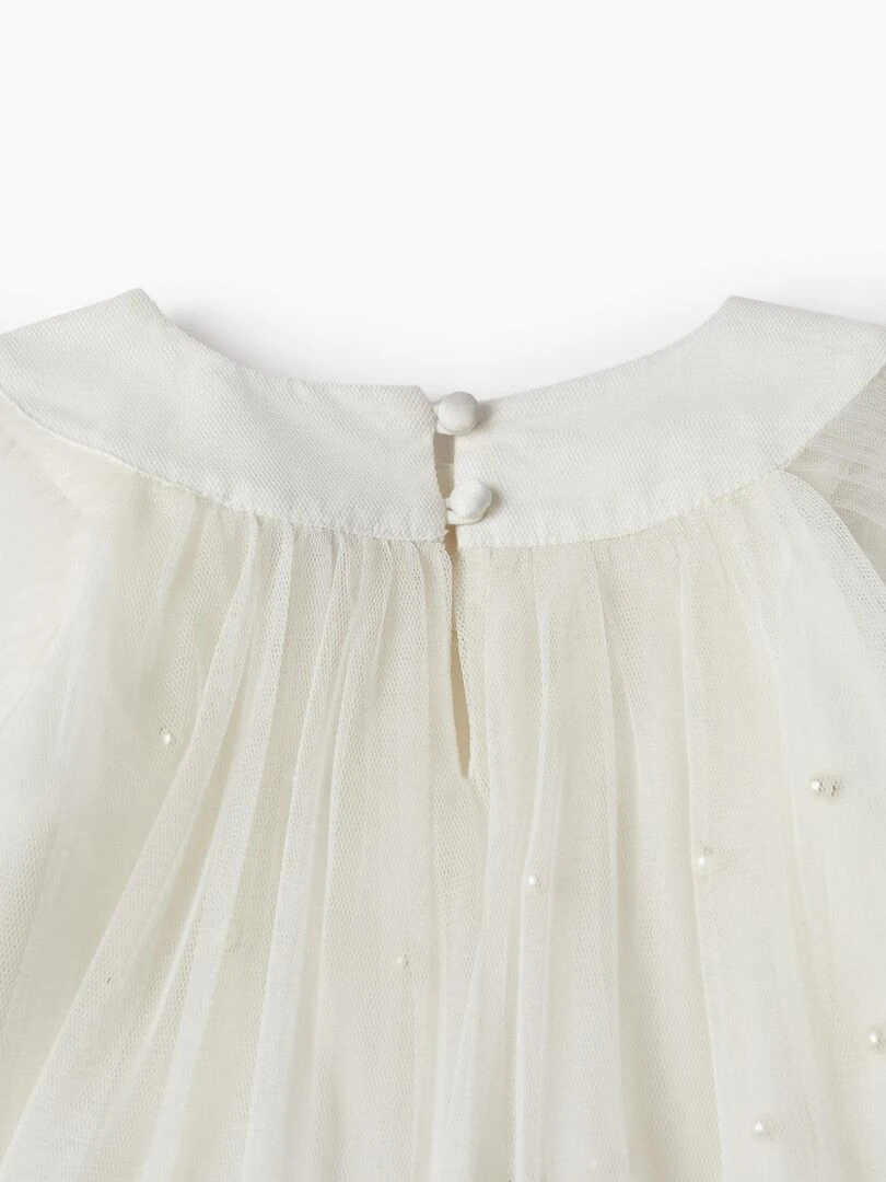 Robe en tulle et coton pour fille 'Special Days   Pearls' manches courtes CÉRÉMONIE   Blanc